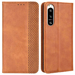 Etui en PU texture vintage, magnétique auto-absorbée avec support pour votre Sony Xperia 5 IV 5G - marron