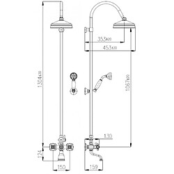 Colonne de douche rétro MORAVA en bronze avec douchette H 150cm