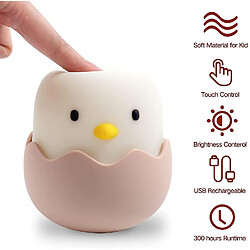 Avis Universal Bébé poussin lumineux LED, contrôle tactile de la luminosité réglable, lampe en silicone rechargeable USB, chambre d'enfant de nuit, lampe de chevet à économie d'énergie, (blanc)