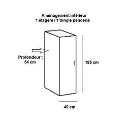 Inside 75 Armoire penderie 1 porte MALTA chêne façade laquée blanc cassé L : 40 cm