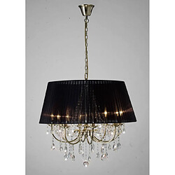 Luminaire Center Suspension Olivia avec Abat jour noir 8 Ampoules laiton antique/cristal