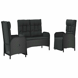 Avis Salle à manger de jardin 3 pcs avec coussins,Table et chaise à dîner Noir -MN58205