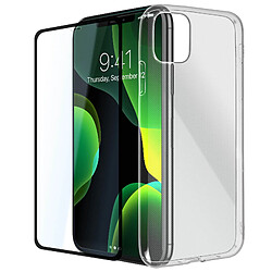 Avizar Coque iPhone 11 Silicone Souple et Film Verre Trempé 9H Contour noir