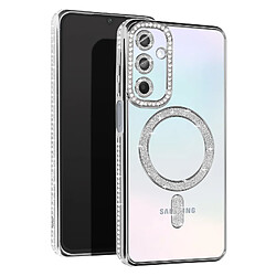 Avizar Coque Diamant pour Samsung Galaxy A15 MagSafe Contour Strass Argent