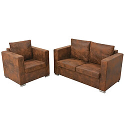 Maison Chic Ensemble de canapés 2 pcs, Canapé droit Sofa pour Salon Cuir daim synthétique -GKD210355