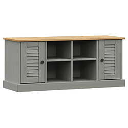 Decoshop26 Banc de rangement à chaussures avec 4 compartiments et 2 petites armoires 106 x 35 x 45 cm en bois de pin gris DEC024963