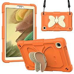 Coque en TPU + silicone avec béquille en forme de papillon et bandoulière beige/Orange pour votre Samsung Galaxy Tab A7 Lite 8.7 pouces