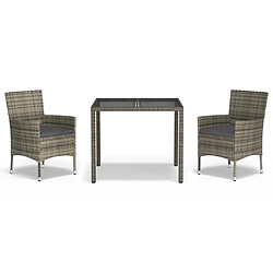 Salle à manger de jardin 3 pcs,Table et chaise à dîner avec coussins Gris -MN89158