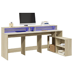 vidaXL Bureau avec lumières LED chêne sonoma bois d'ingénierie