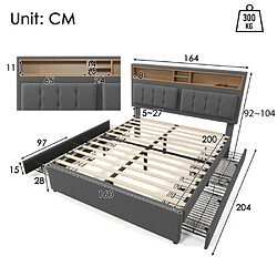 ComfortXL Lit Double Avec 4 Tiroirs Et Prise USB-c, Cadre Rembourré 160x200cm pas cher