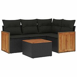 Maison Chic Salon de jardin 5 pcs avec coussins | Ensemble de Table et chaises | Mobilier d'Extérieur noir résine tressée -GKD59686