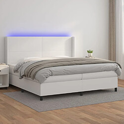 Sommier à lattes et matelas LED,Cadre à lattes de lit pour Adulte Blanc 200x200 cm Similicuir -MN94412