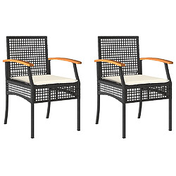 vidaXL Chaises de jardin coussins lot de 2 noir résine tressée acacia