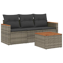 vidaXL Salon de jardin 4 pcs avec coussins gris résine tressée