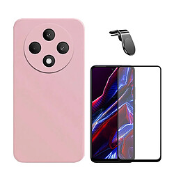 Kit De Film En Verre Trempé À Couverture Complète 5D + Couvercle En Silicone Liquide + Support Magnétique L Phonecare Compatible avec Oppo Reno12 F 4G - Rose