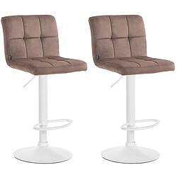 Decoshop26 Lot de 2 tabourets de bar en velours marron avec coutures décoratives pied en trompette métal blanc 10_0004400