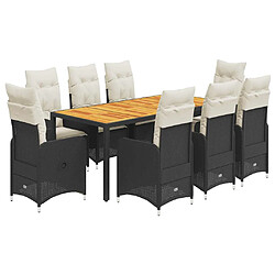 vidaXL Ensemble de bistro de jardin 9 pcs coussins noir poly rotin