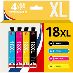 123CONSOMMABLES - T18XL - Cartouches d'encre Compatible avec Epson 18XL pour Imprimante Expression Home XP100 XP102 XP200 XP202 XP205 (Pack 4)