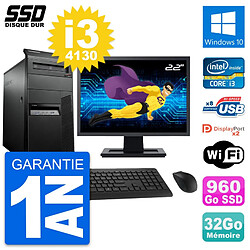 PC Tour Lenovo M93p Ecran 22" Intel i3-4130 RAM 32Go SSD 960Go Windows 10 Wifi - Occasion