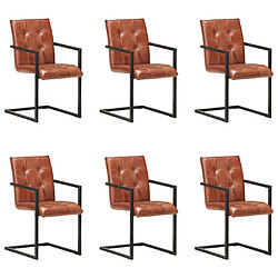 vidaXL Chaises à manger cantilever lot de 6 marron cuir véritable