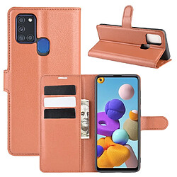 Etui en PU litchi grain cool marron pour votre Samsung Galaxy A21s