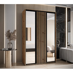 Abiks Meble Armoire LANKO 2 À Portes Coulissantes 235,2/160/60 3 Portes (Artisan/Noir)