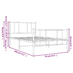 vidaXL Cadre de lit métal sans matelas avec pied de lit noir 90x190 cm pas cher