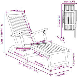 vidaXL Chaise longue d'extérieur repose-pieds et table Acacia solide pas cher