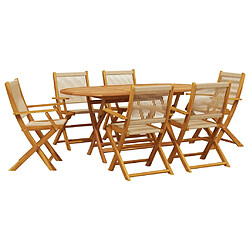 vidaXL Ensemble à Manger de jardin 7pcs beige polypropylène et bois