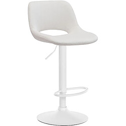 Decoshop26 Tabouret de bar chaise haute x1 avec repose-pieds en velours crème piètement métallique blanc 10_0004604