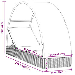 vidaXL Chaise longue avec toit rond gris 211x57x140 cm résine tressée pas cher