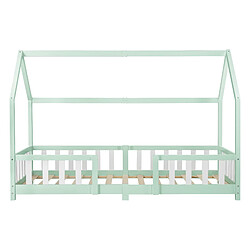 Lit d'Enfant Design Forme Maison Sisimiut Pin 200 x 90 cm Menthe Blanc Mat Laqué [en.casa] pas cher