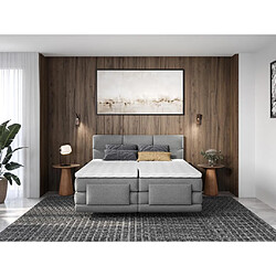 Avis Vente-Unique Ensemble complet boxspring tête de lit capitonnée + sommiers relaxation électrique + matelas + surmatelas - 2 x 80 x 200 cm - Tissu - Gris clair - LODI de PALACIO