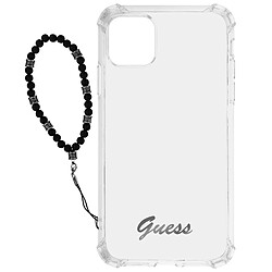 Guess Maroquinerie Coque iPhone 12 et 12 Pro Antichoc Transparent Bijou à Perle Bracelet Noir Guess