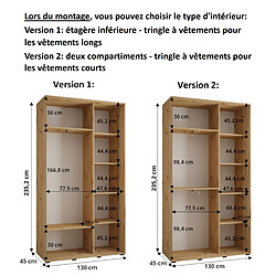 Abiks Meble Armoire à portes coulissantes Davos 2 H235.2 x L130 x P45 2 portes coulissante (Chêne artisan/Chêne artisan/Argent) pas cher