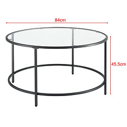 Helloshop26 Table basse ronde pour salon plateau en verre pieds en acier 84 cm noir 03_0006180