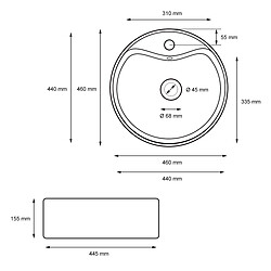 Ecd Germany lavabo forme ronde 460x460x155 mm, blanc, céramique - incl. set d'écoulement avec trop-plein