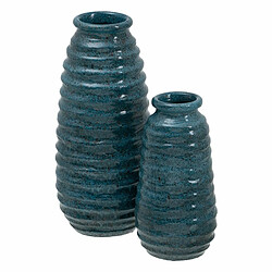 BigBuy Home Vase Bleu Céramique 16 x 16 x 40 cm