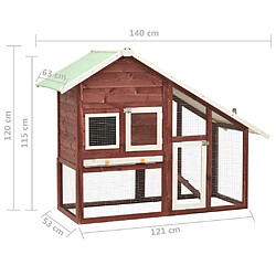 vidaXL Clapier Moka et blanc 140x63x120 cm Bois de sapin massif pas cher