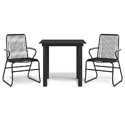 Ensemble à manger de jardin 3 pcs,Table et chaise à dîner noir rotin PVC -MN35751