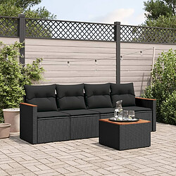 Maison Chic Ensemble de 5 Tables et chaises d'extérieur avec coussins,Salon de jardin noir résine tressée -GKD441350