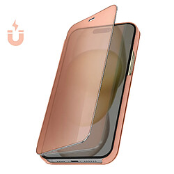 Avizar Étui Clear View pour iPhone 15 Pro Max Clapet Miroir Fonction Support Rose Gold pas cher