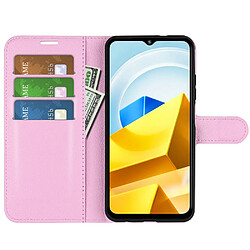 Etui en PU texture litchi, anti-écaillage avec support pour votre Xiaomi Poco M5 4G - rose