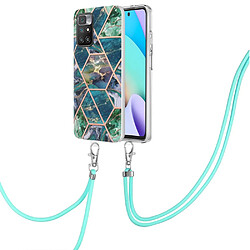 Coque en TPU 2,0 mm, motif d'épissage de marbre, électroplaqué IMD, antichoc. avec bandoulière bleu vert pour votre Xiaomi Redmi 10 Prime/Redmi 10