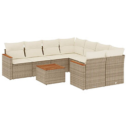 vidaXL Salon de jardin avec coussins 9 pcs beige résine tressée