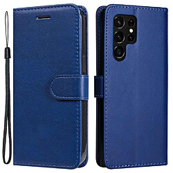 Etui en PU avec support et sangle pour votre Samsung Galaxy S23 Ultra - bleu