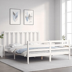 Maison Chic Lit adulte - Cadre Structure de lit avec tête de lit Contemporain blanc 160x200 cm bois massif -MN47539