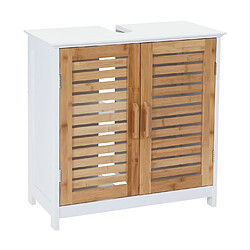 Mendler Meuble sous-vasque HWC-B41, bambou, blanc, 60x60x30cm