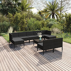 Maison Chic Salon de jardin 10 pcs + coussins - Mobilier/Meubles de jardin - Table et chaises d'extérieur Résine tressée Noir -MN82131