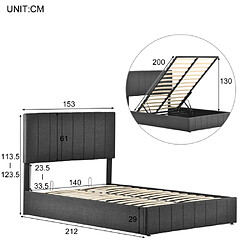 Acheter ComfortXL Lit Double Hydraulique Avec Rangement, Tête De Lit Réglable, Gris 140x200cm